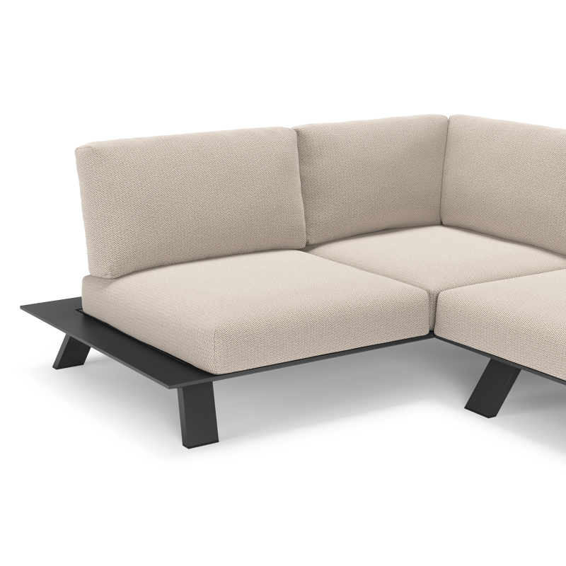 Cesano loungehoek in zwart aluminium met lopi fossil all weather Sunbrella® luxe kussen