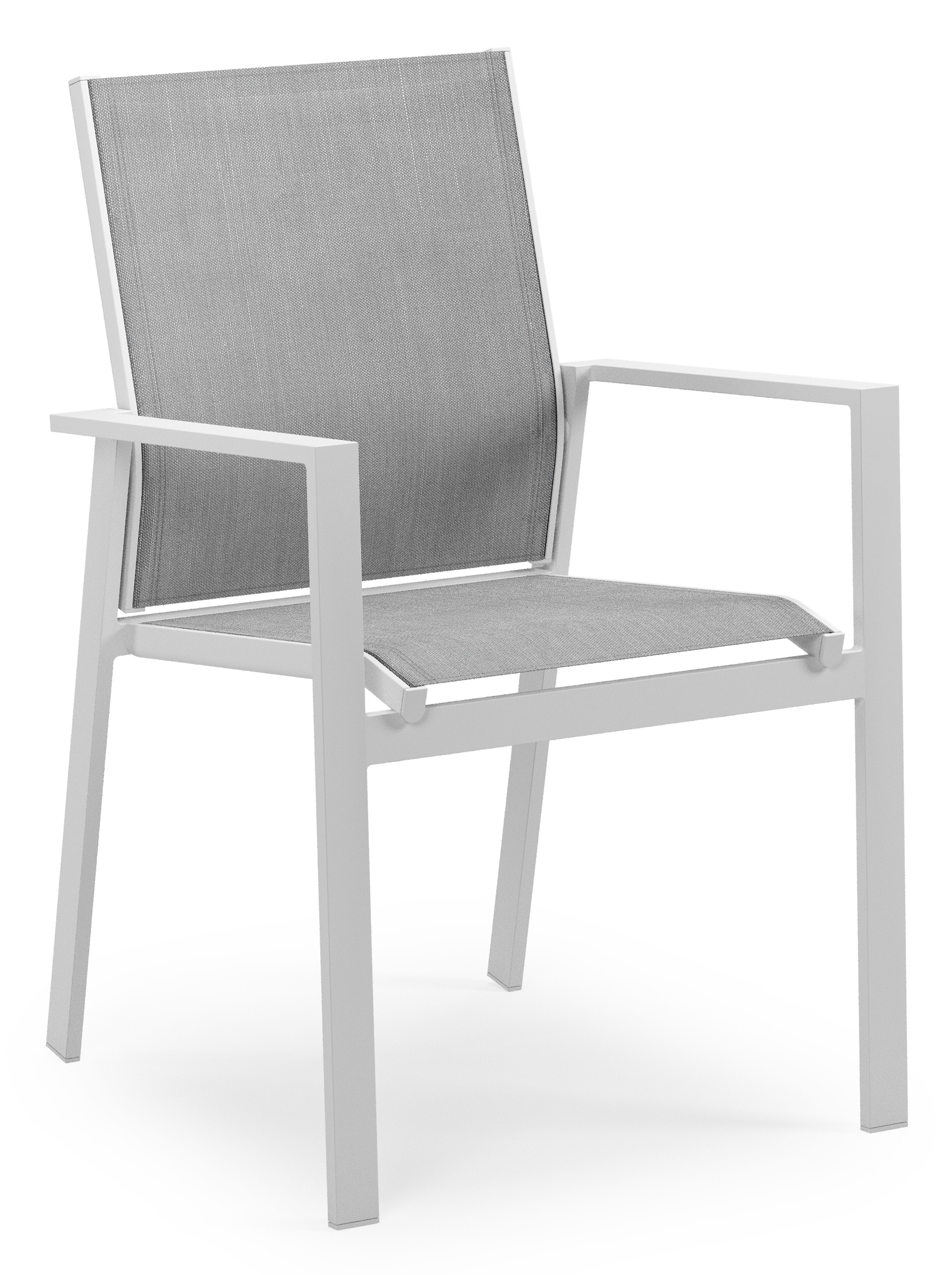 Chaise de jardin empilable Bahia in aluminium blanc et textilène gris
