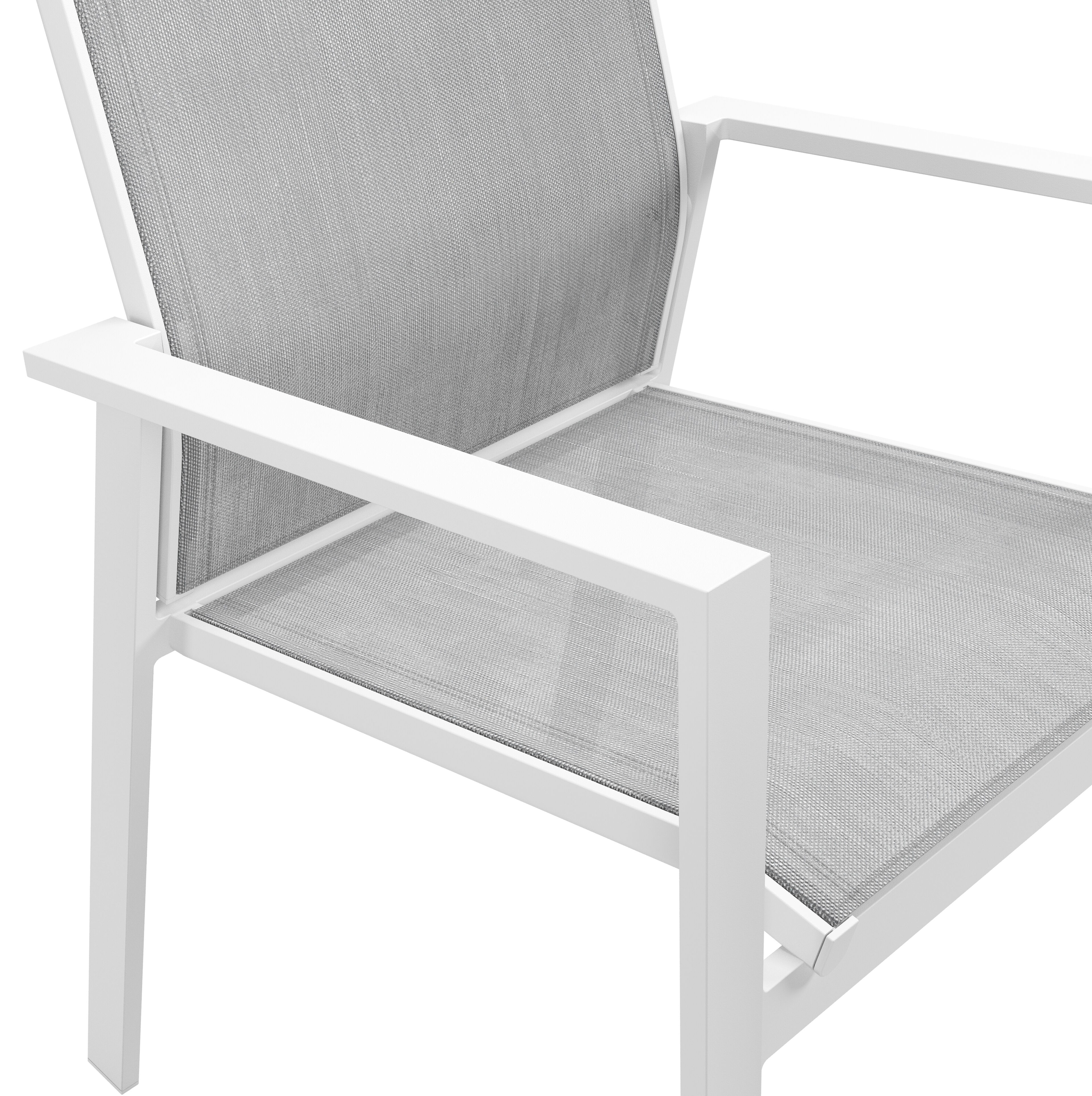 Chaise de jardin empilable Bahia in aluminium blanc et textilène gris