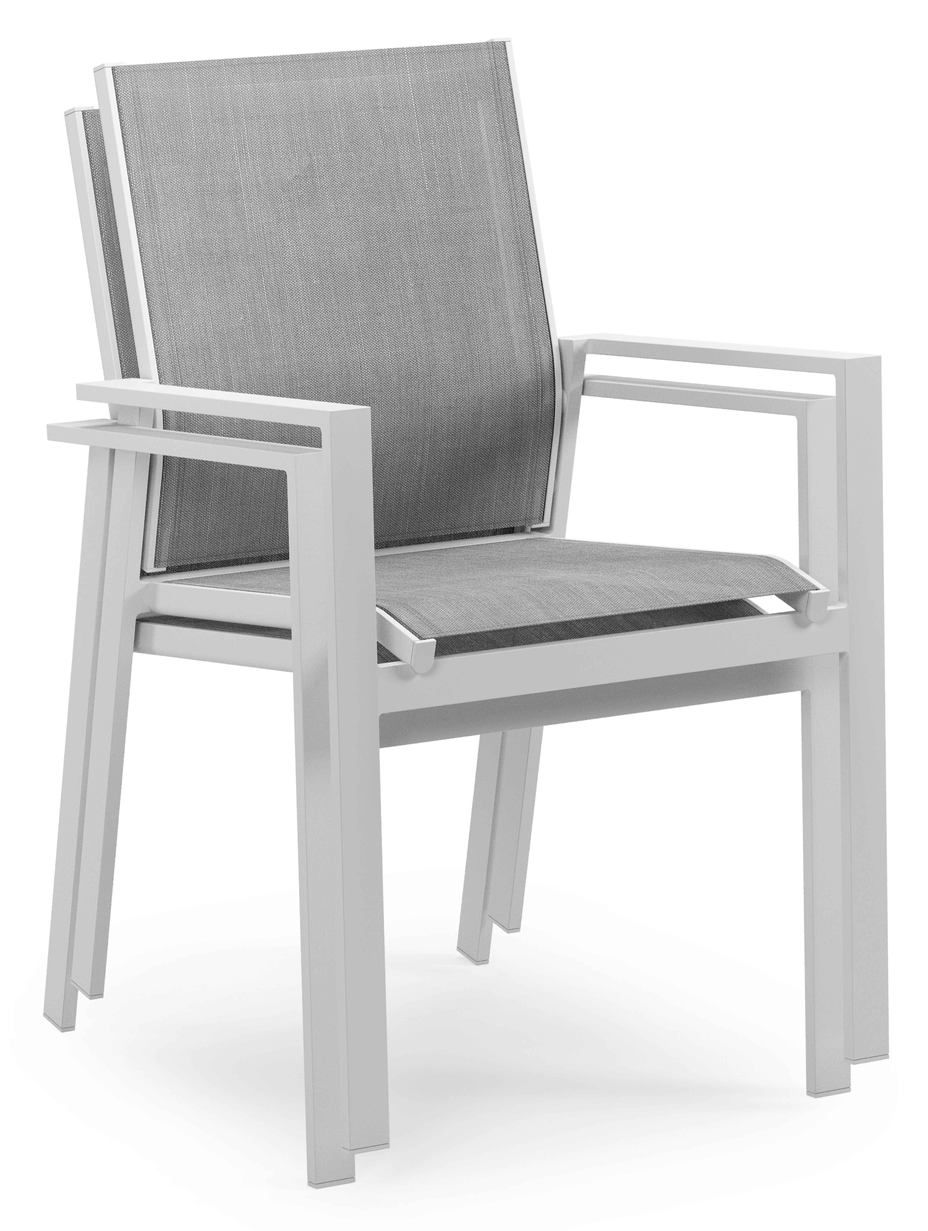 Chaise de jardin empilable Bahia in aluminium blanc et textilène gris