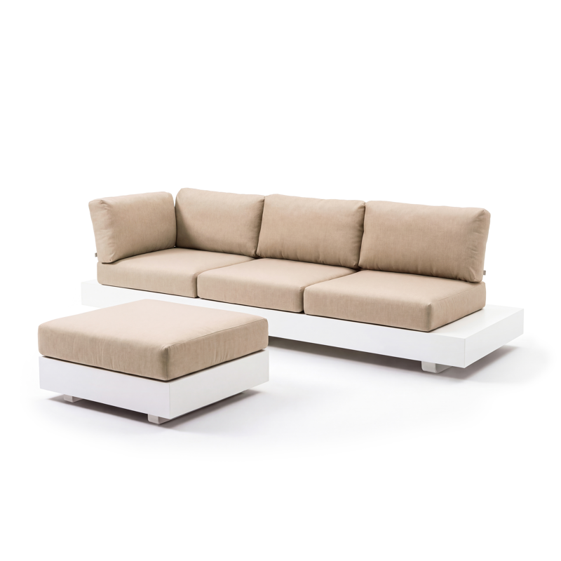 Tufo 3-zit met poef in wit aluminium met all weather olefin beige kussens