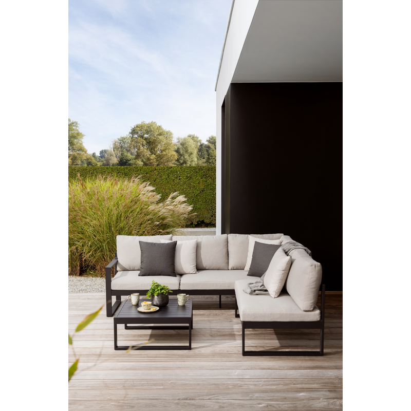 Caldela loungehoek in zwart aluminium met beige kussen