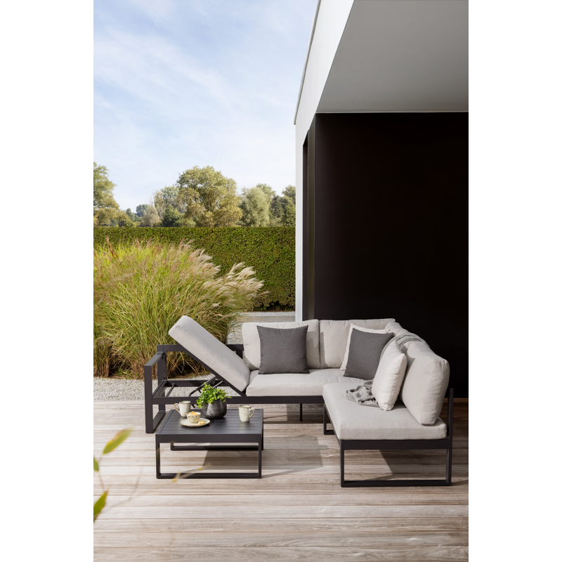 Caldela loungehoek in zwart aluminium met beige kussen