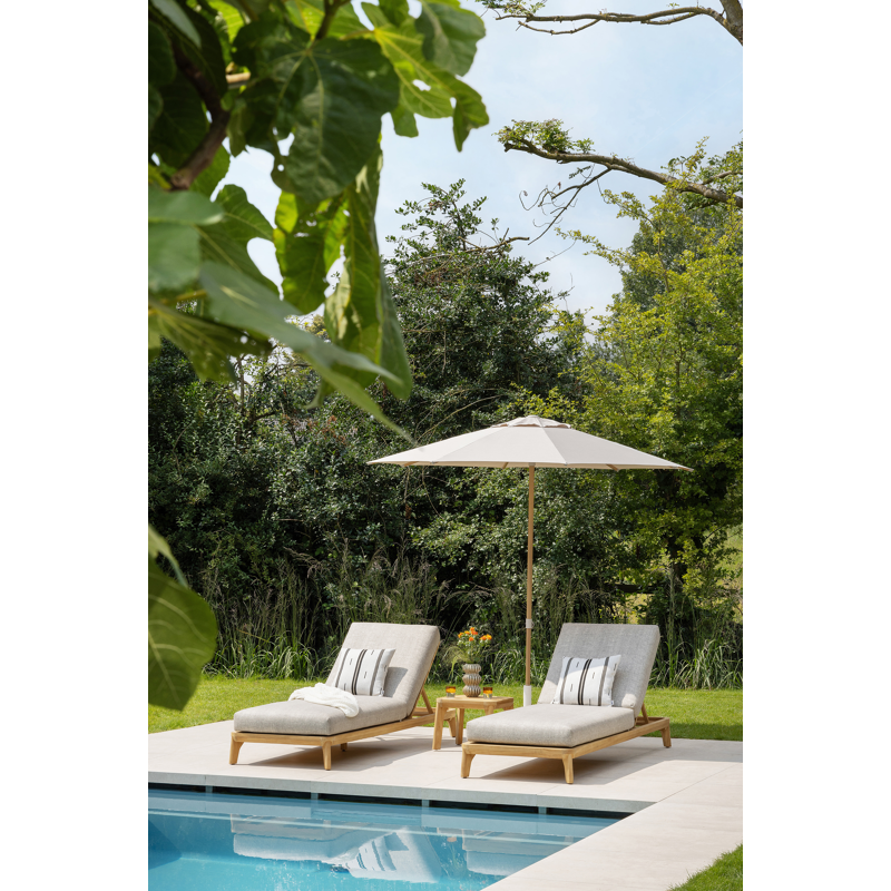 Parasol droit Umbria en aspect de bois aluminium avec toile de parasol en all weather sunbrella® premium beige - Diam. 250 cm (sans pied de parasol)