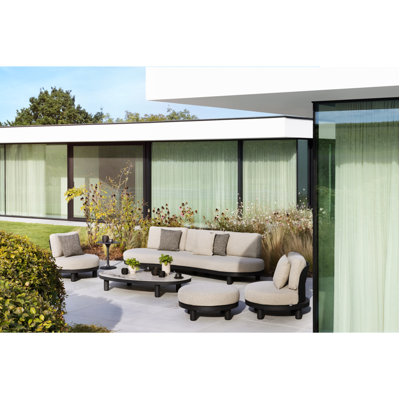 Donato organische loungebank 3-zit in zwart aluminium met marbella beige all weather Casettica kussen