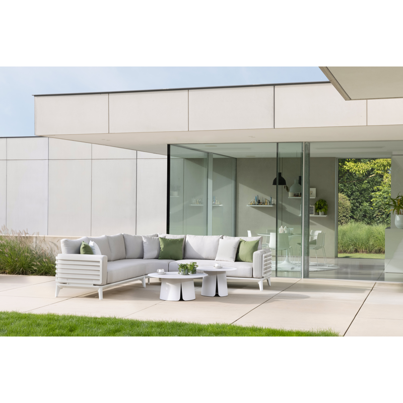 Set van 2 Avila loungetafels in wit aluminium - Dia. 90 x H 36 cm, Dia. 70 x H 42 cm