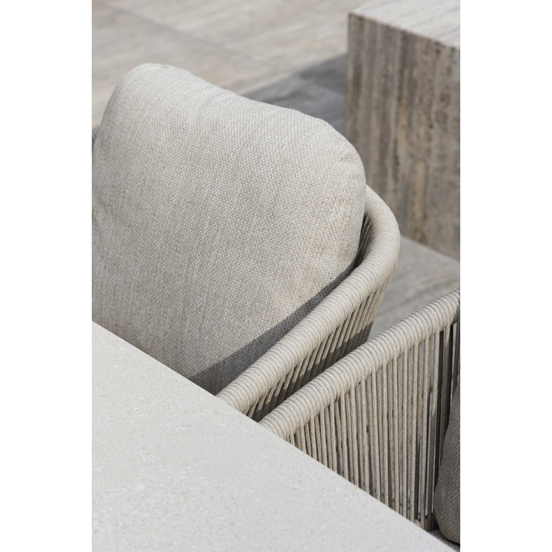 Chaise de jardin empilable Gerona en aluminium beige et corde ronde tissée verticalement beige avec coussin en Weather+ Softtouch Rustic