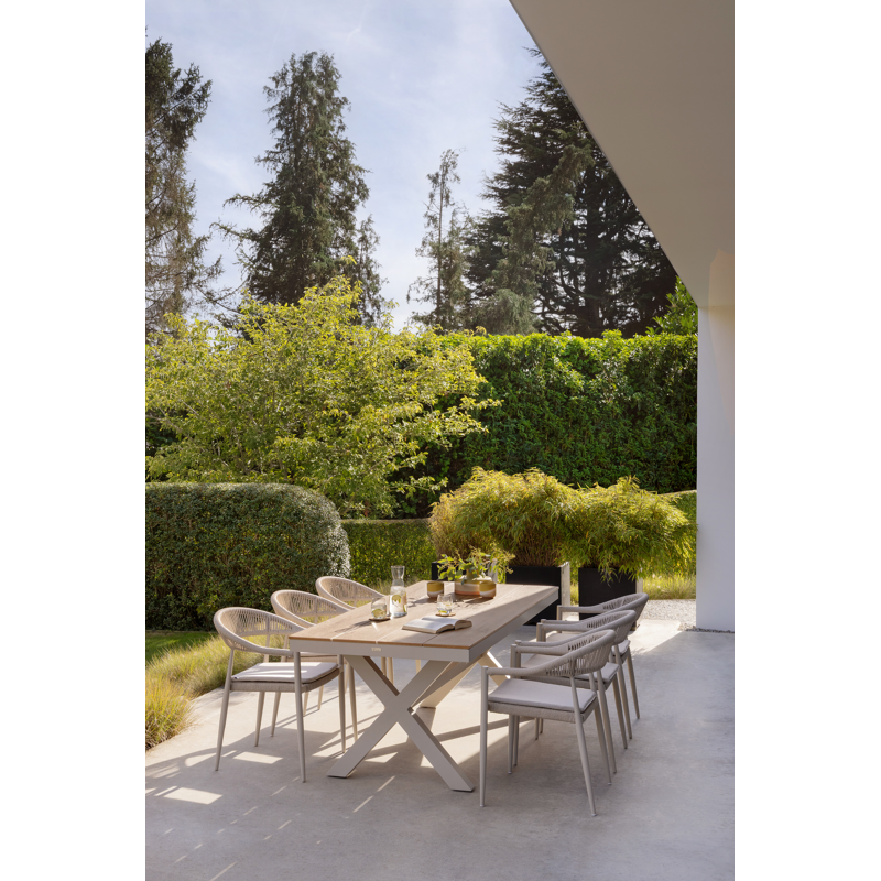 Bahia tuinset rechthoekig in beige aluminium en polywood met 6 Guarda tuinstoelen