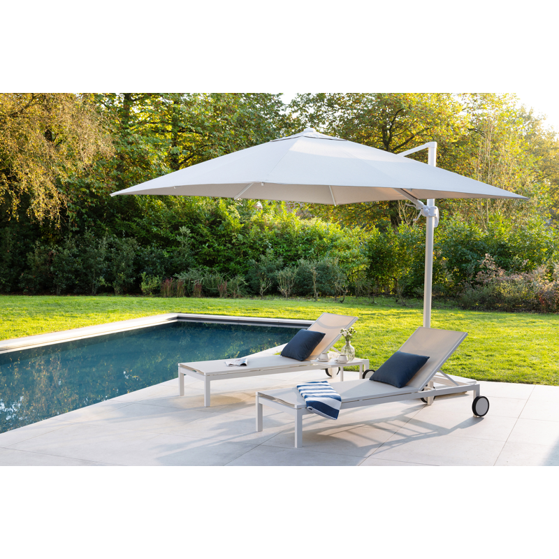 Caravelle verstelbaar ligbed in wit aluminium en beige single textileen