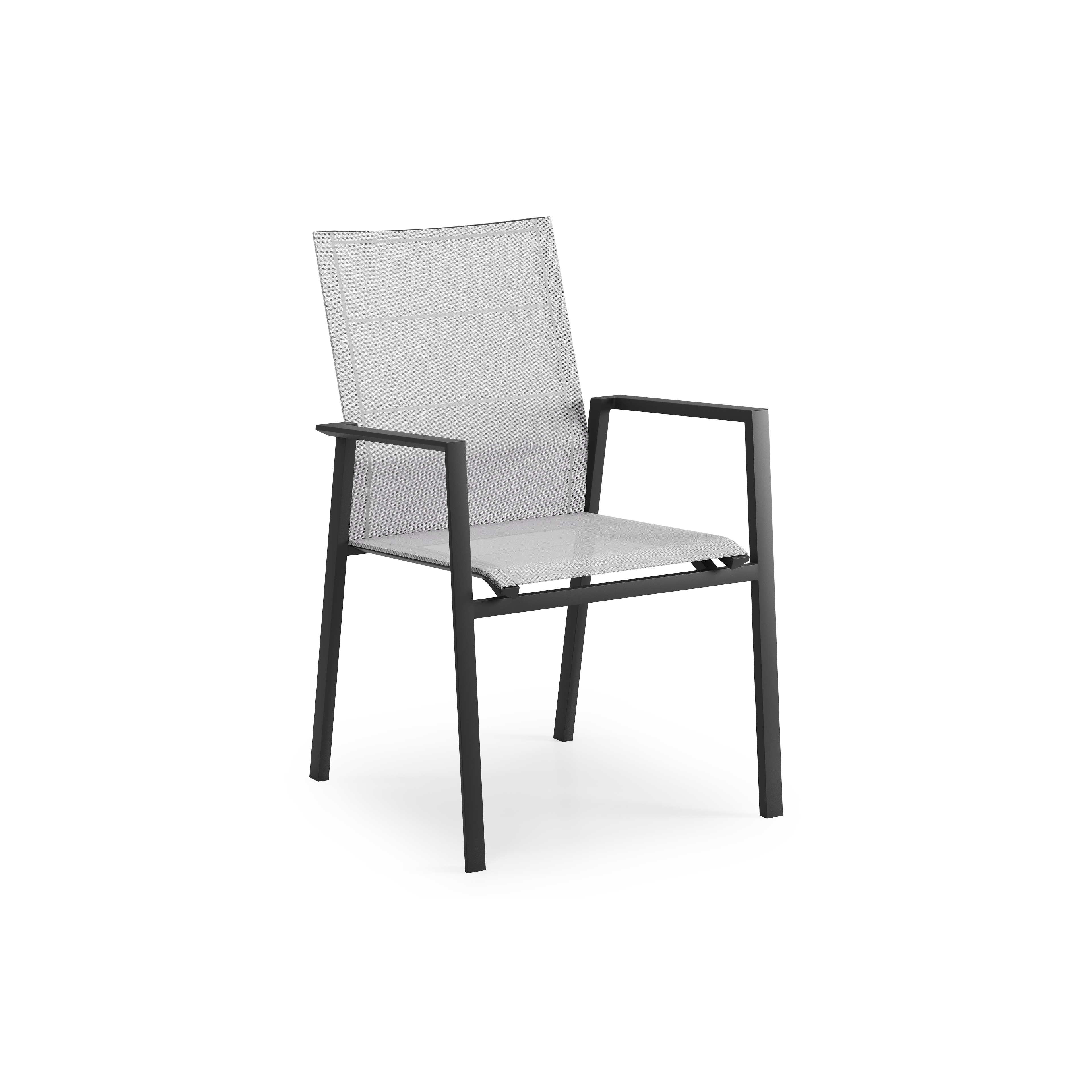 Chaise de jardin empilable Cirello in aluminium noir et textilène gris