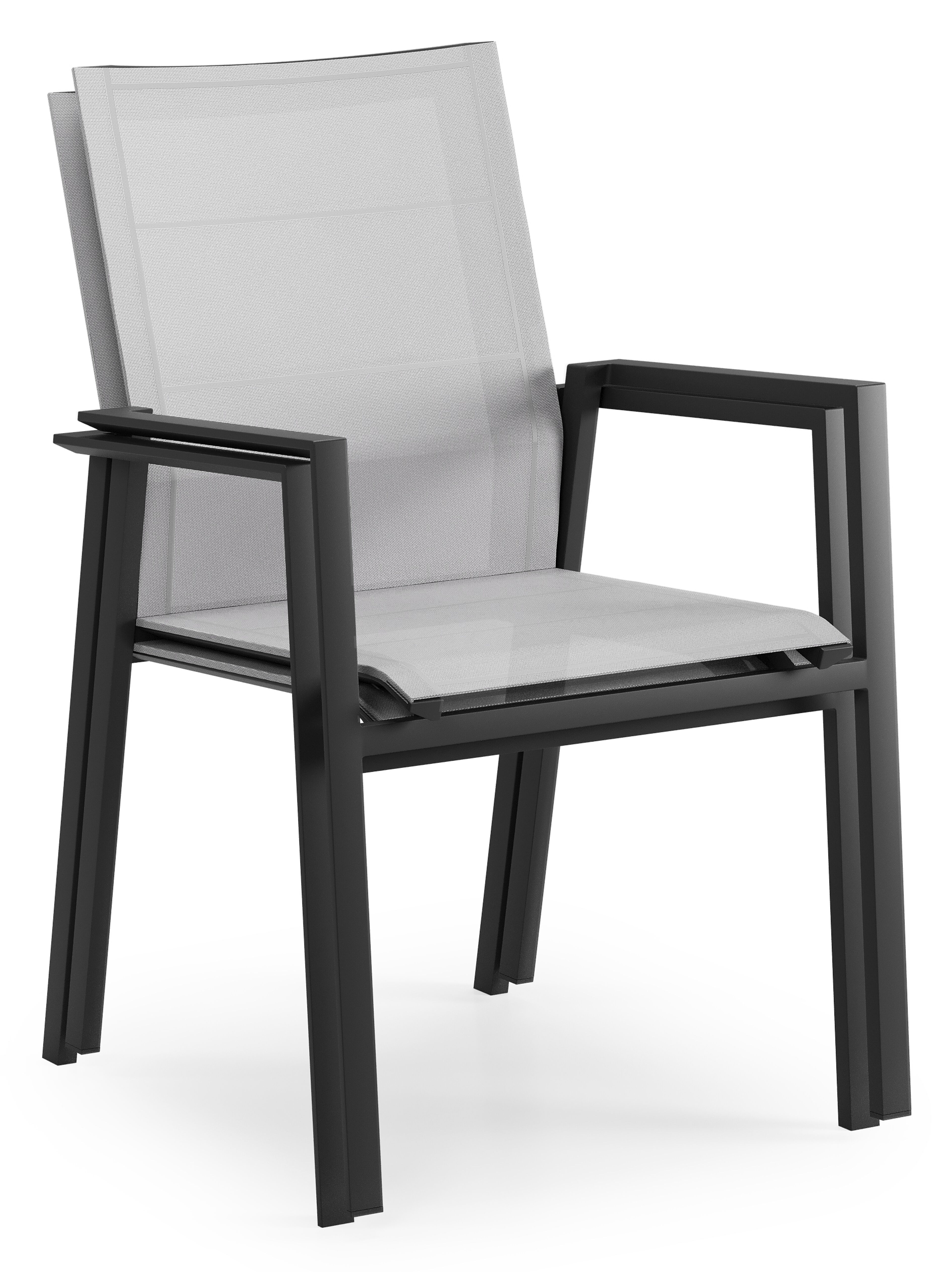 Chaise de jardin empilable Cirello in aluminium noir et textilène gris