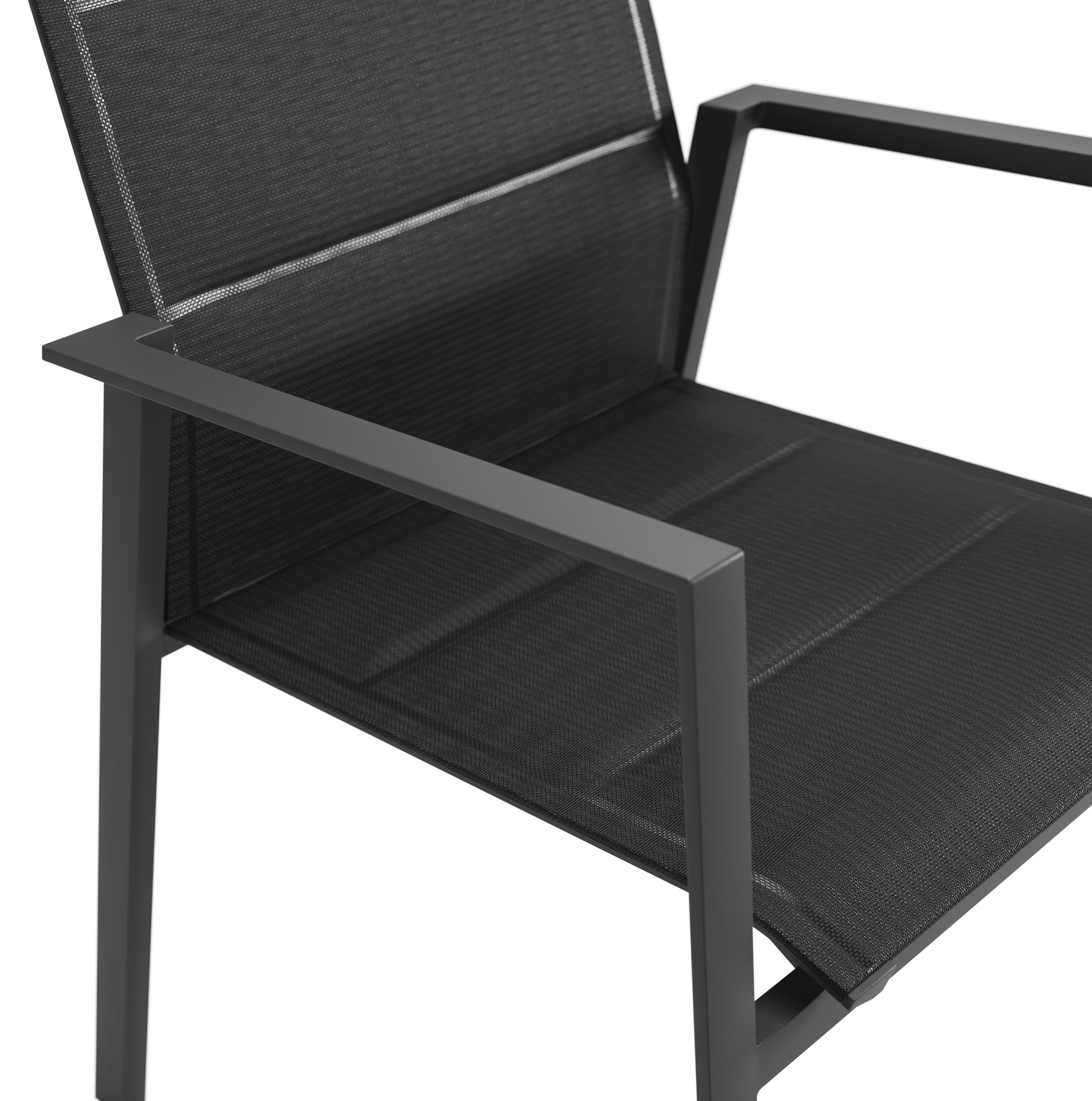 Cirello stapelbare tuinstoel in zwart aluminium en zwart comfort textilene