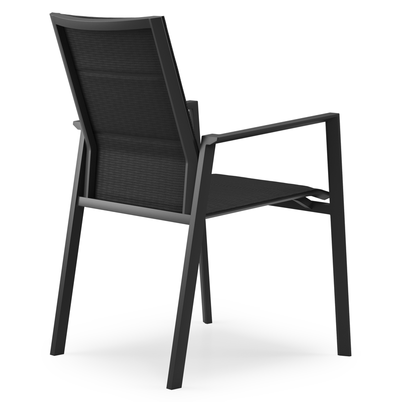 Chaise de jardin empilable Cirello in aluminium noir et textilène confort noir