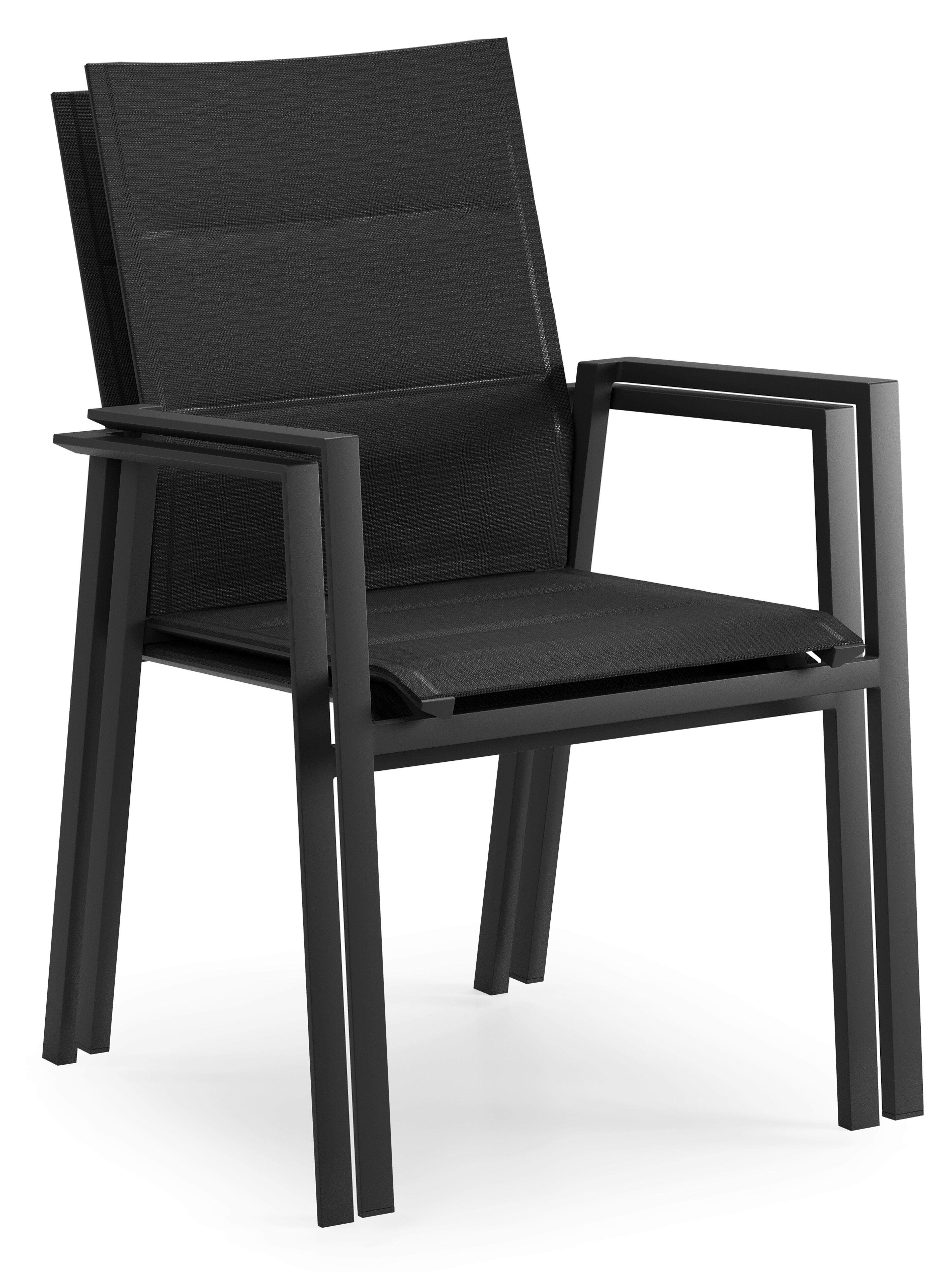 Cirello stapelbare tuinstoel in zwart aluminium en zwart comfort textilene