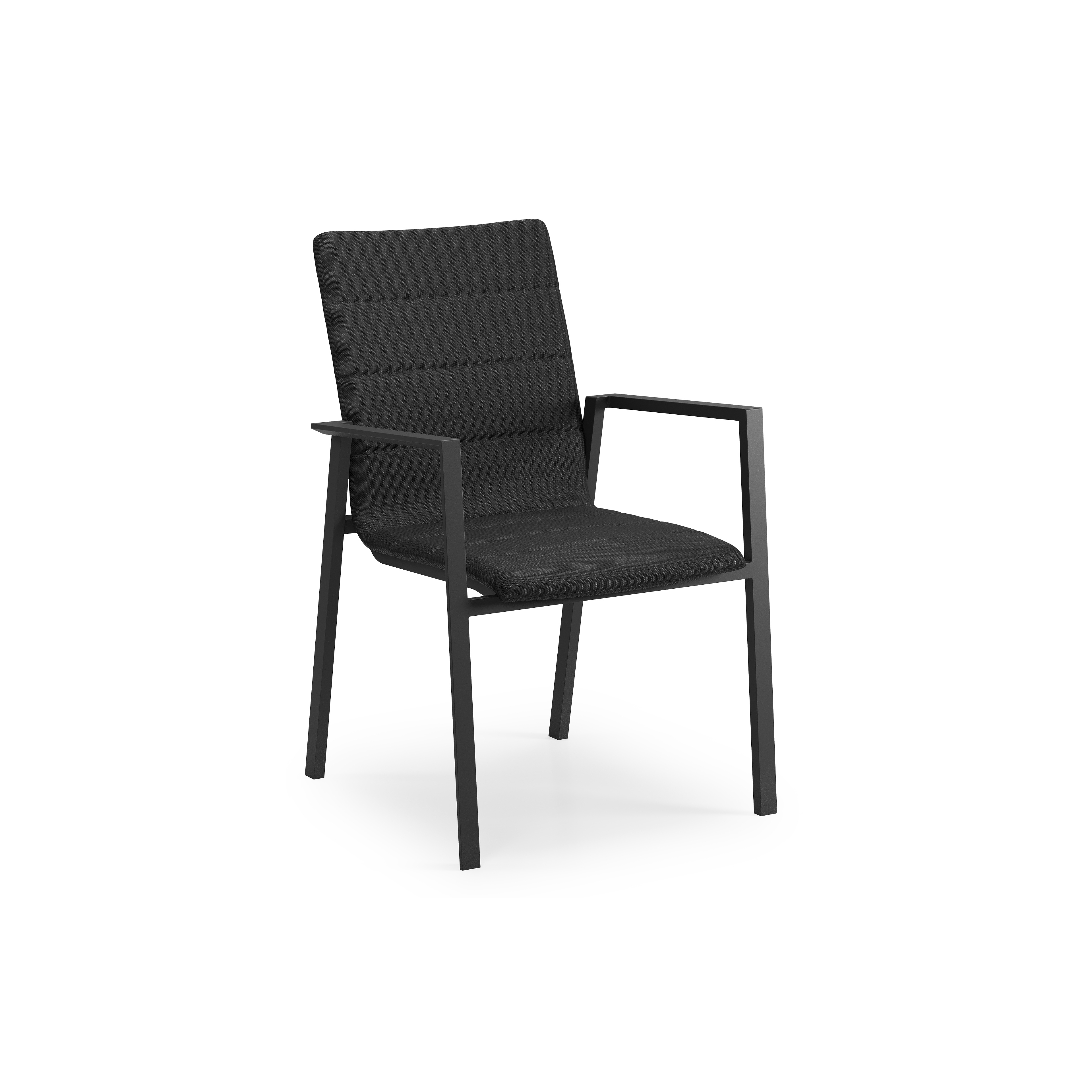 Cirello stapelbare tuinstoel in zwart aluminium en zwart luxe comfort textilene