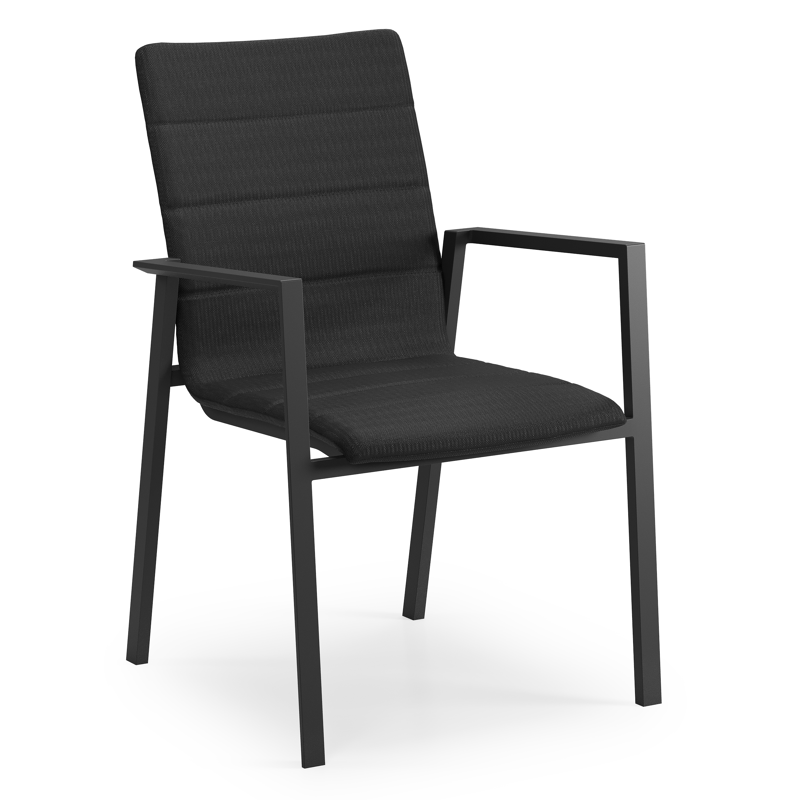 Cirello stapelbare tuinstoel in zwart aluminium en zwart luxe comfort textilene