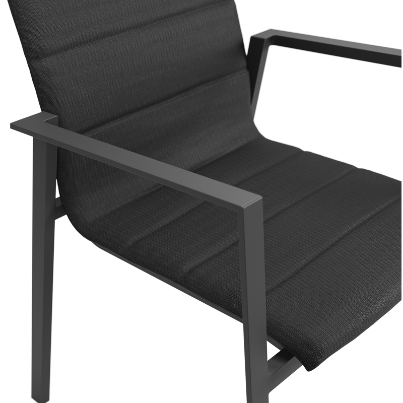 Cirello stapelbare tuinstoel in zwart aluminium en zwart luxe comfort textilene