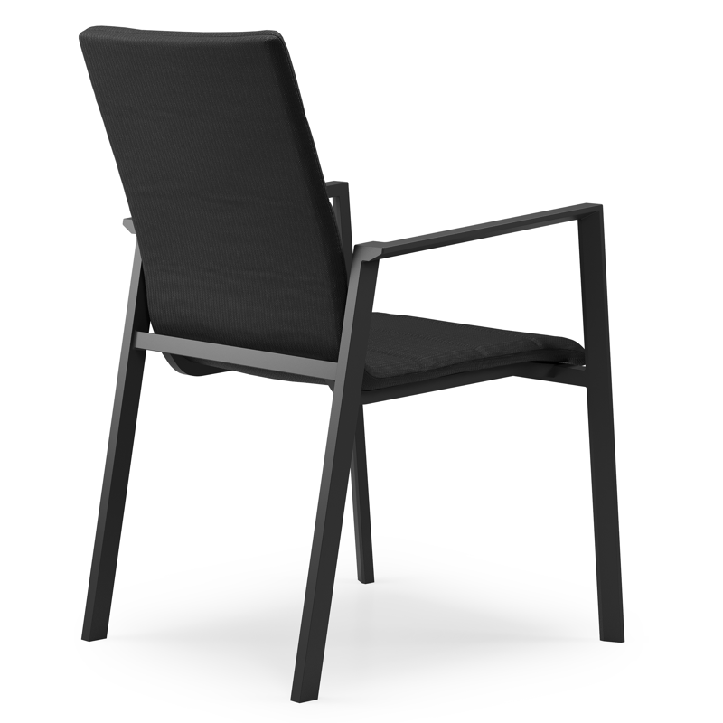 Cirello stapelbare tuinstoel in zwart aluminium en zwart luxe comfort textilene