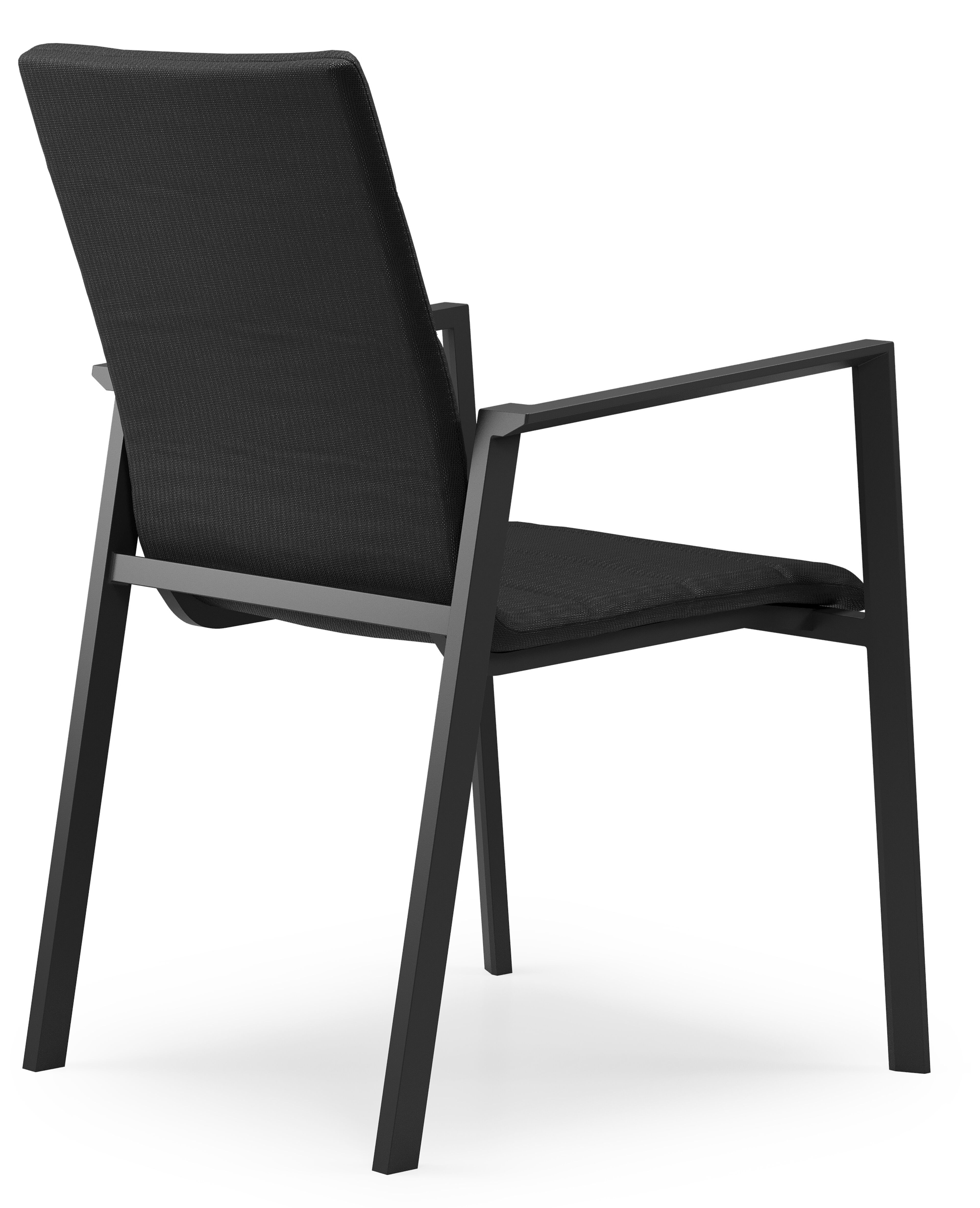 Cirello stapelbare tuinstoel in zwart aluminium en zwart luxe comfort textilene