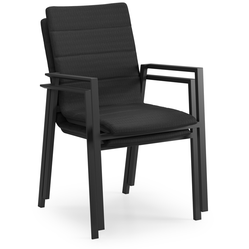 Cirello stapelbare tuinstoel in zwart aluminium en zwart luxe comfort textilene