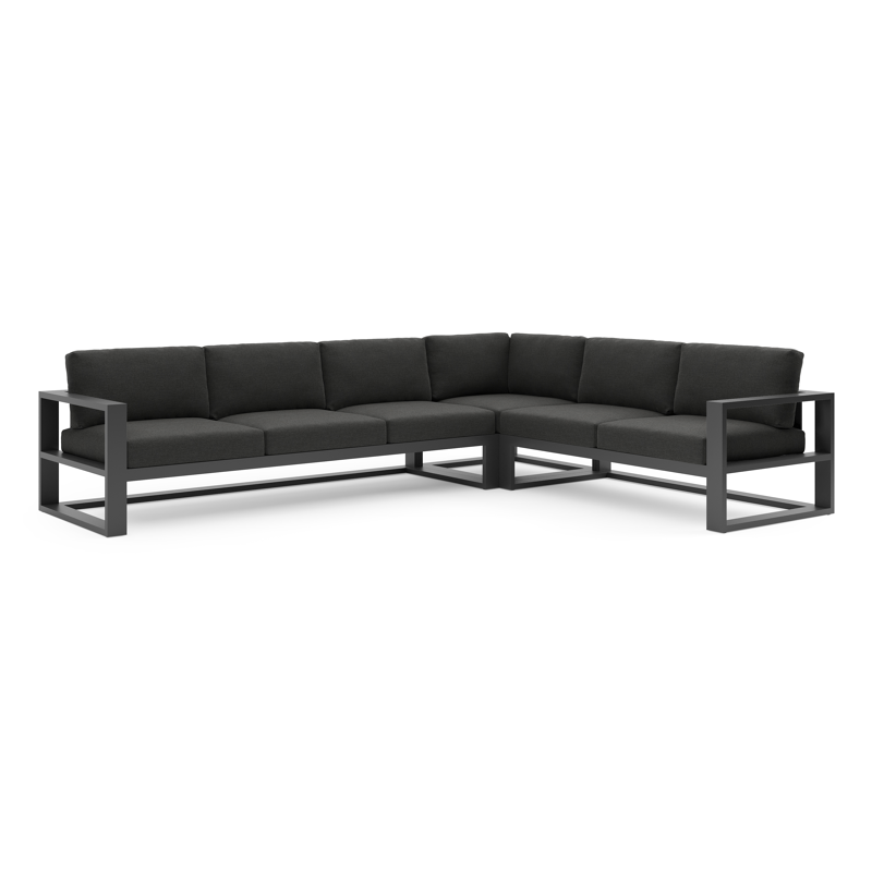 Verato loungehoek in zwart aluminium met chartres sooty all weather sunbrella® luxe kussen