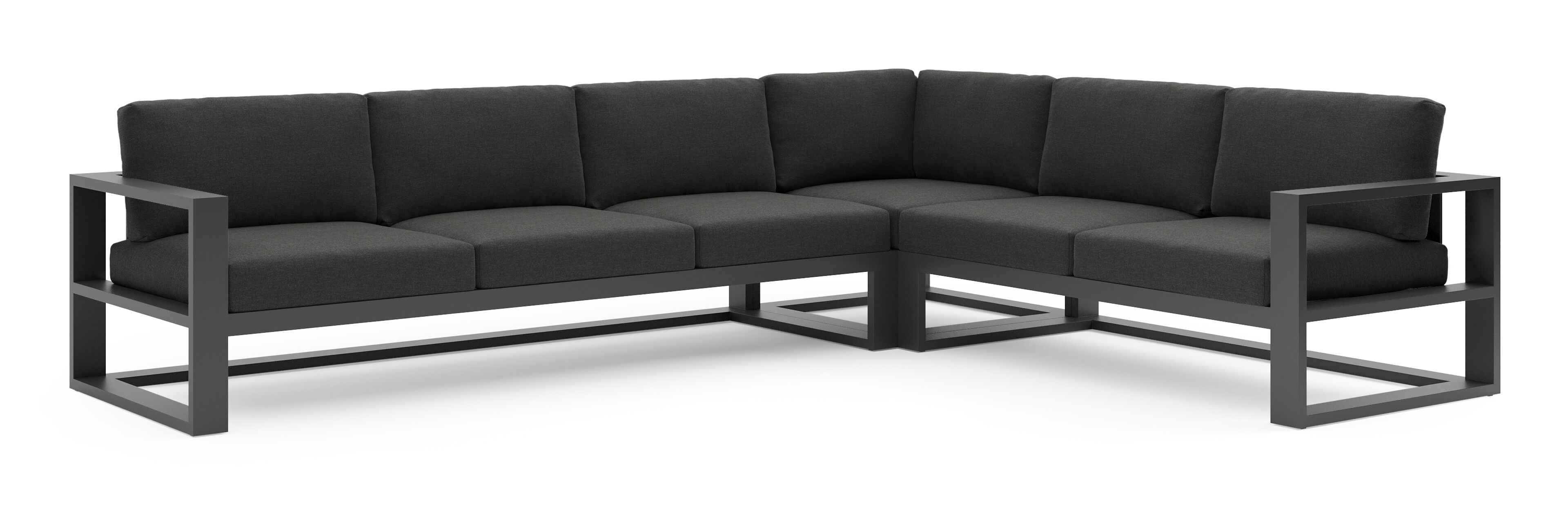 Salon de jardin d'angle Verato en aluminium noir et coussins en all weather sunbrella® luxe chartres sooty