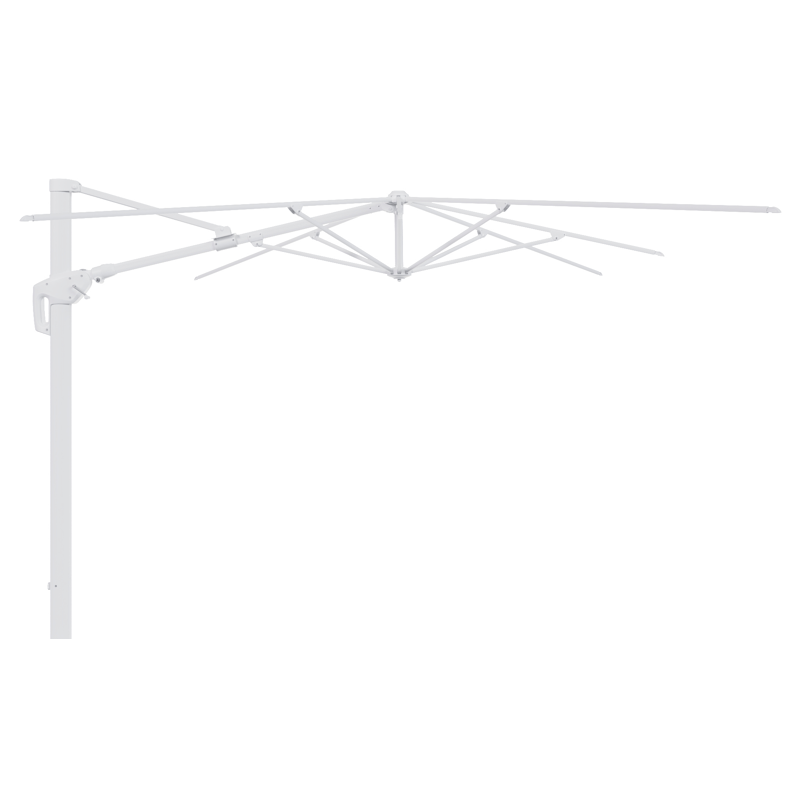Parasol pendant Minore avec fonction tilt en aluminium blanc avec toile de parasol en all weather sunbrella® luxe savane nimbus - Lg.1 400 x Lg.2 300 cm (sans pied de parasol)