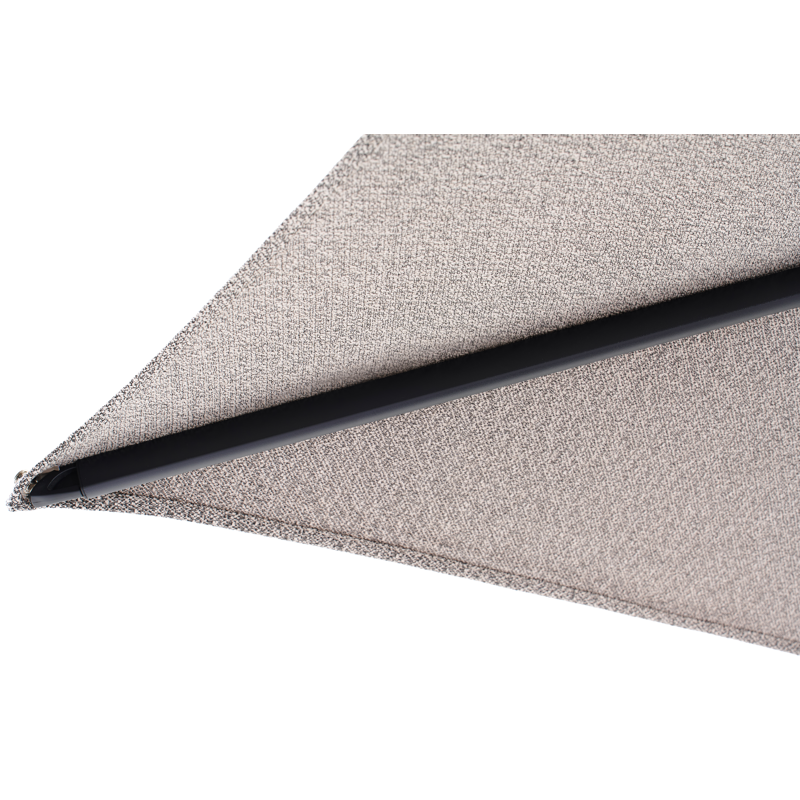 Minore zweefparasol met tiltfunctie in zwart aluminium en All Weather Sunbrella Luxe Wander Granite parasoldoek - L1 400 x L2 300 cm met parasolvoet Minore 260 kg met wielen