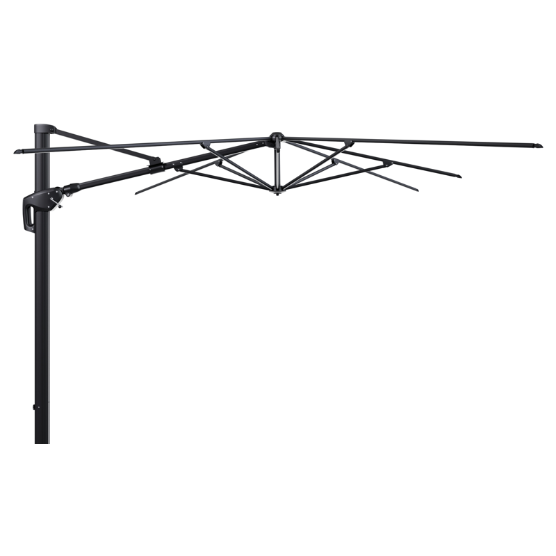 Minore zweefparasol met tiltfunctie in zwart aluminium en Sunbrella Luxe Wander Granite parasoldoek - L1 400 x L2 300 cm (zonder voet)