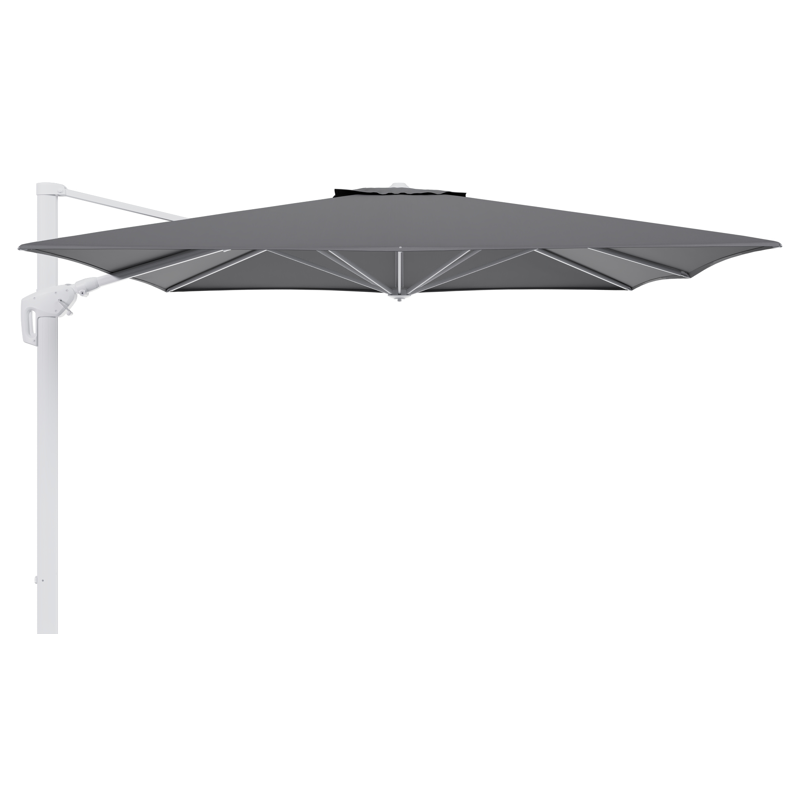 Parasol pendant Minore avec fonction tilt en aluminium blanc avec toile de parasol en all weather sunbrella® luxe natte charcoal chine - Larg1 350 x Larg2 350 cm (sans pied de parasol)