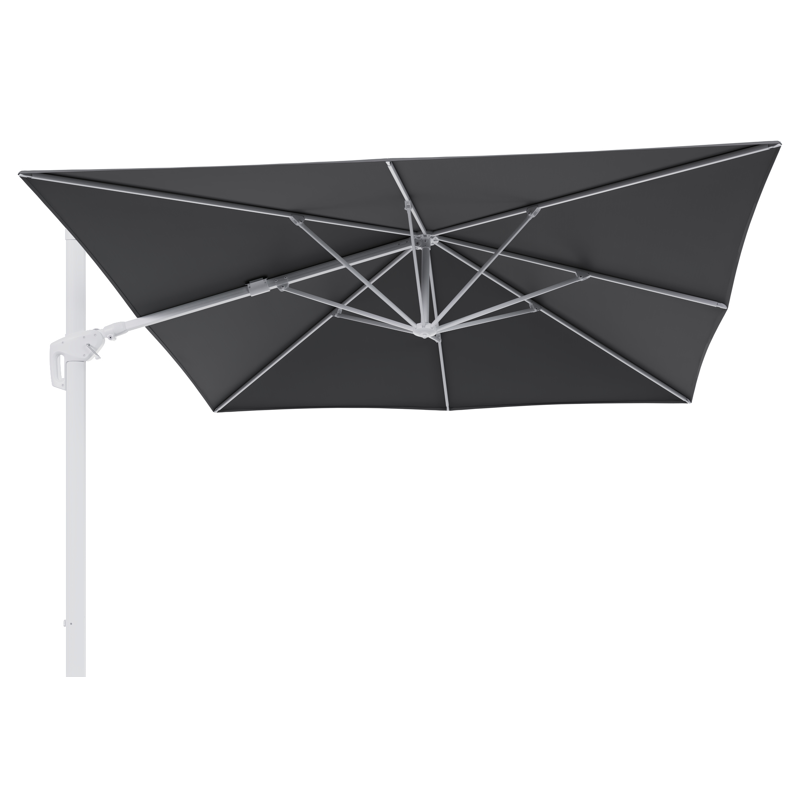 Parasol pendant Minore avec fonction tilt en aluminium blanc avec toile de parasol en all weather sunbrella® luxe natte charcoal chine - Larg1 350 x Larg2 350 cm (sans pied de parasol)