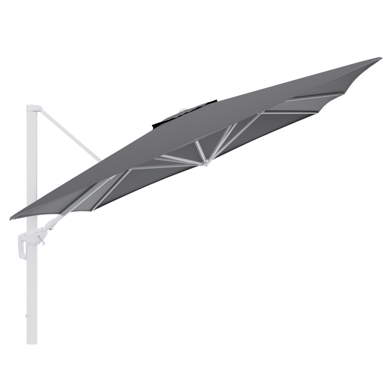 Parasol pendant Minore avec fonction tilt en aluminium blanc avec toile de parasol en all weather sunbrella® luxe natte charcoal chine - Larg1 350 x Larg2 350 cm (sans pied de parasol)