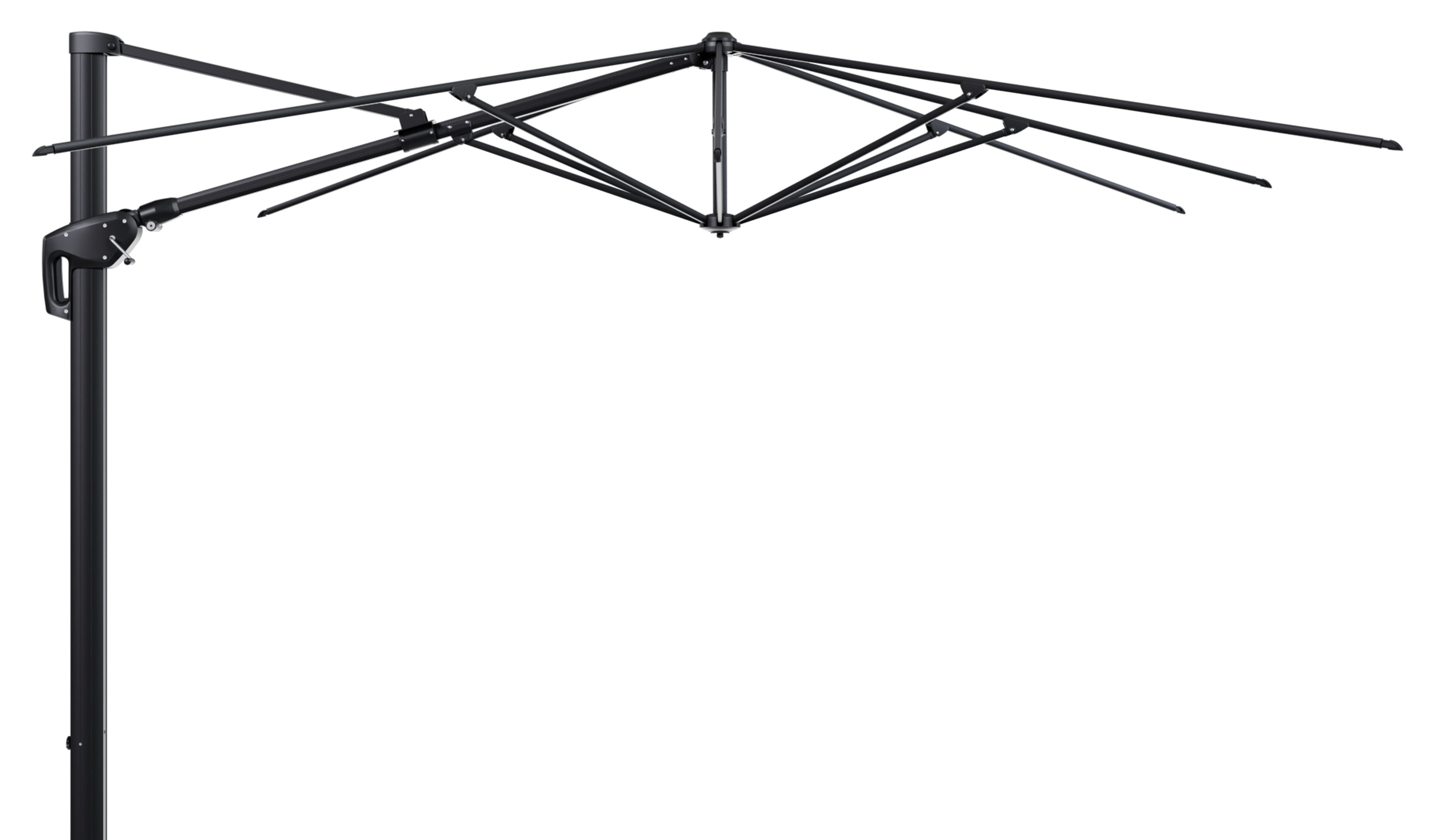 Parasol pendant Minore avec fonction tilt en aluminium noir et toile de parasol en All Weather Sunbrella® Luxe Chartres Pewter  - Lg.1: 280 x Lg.2: 370 cm (sans pied de parasol