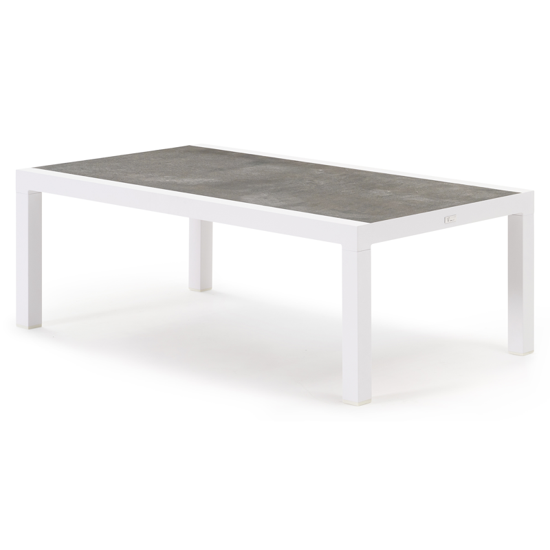 Alcudia loungetafel in wit aluminium en grijs volkeramiek - L 120 x B 70 x H 43 cm