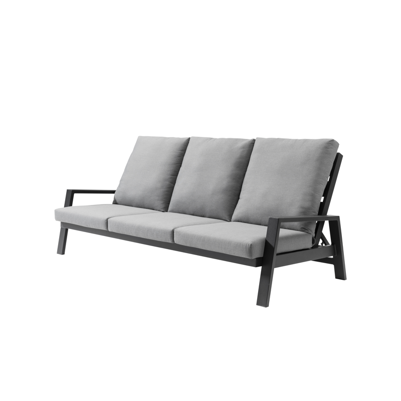 Canapé de jardin avec dossier réglable Veneto 3-pl en aluminium noir avec coussin en All Weather Olefin gris