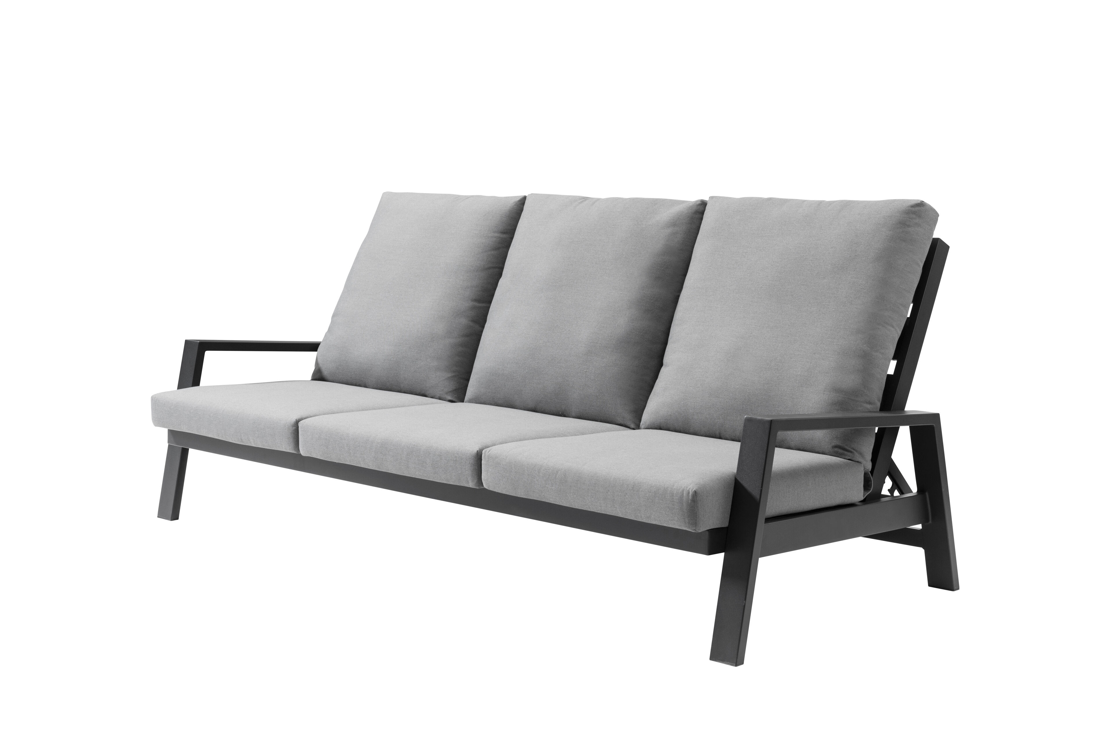 Veneto loungebank met verstelbare rugleuning 3-zit in zwart aluminium met grijs All Weather Olefin kussen