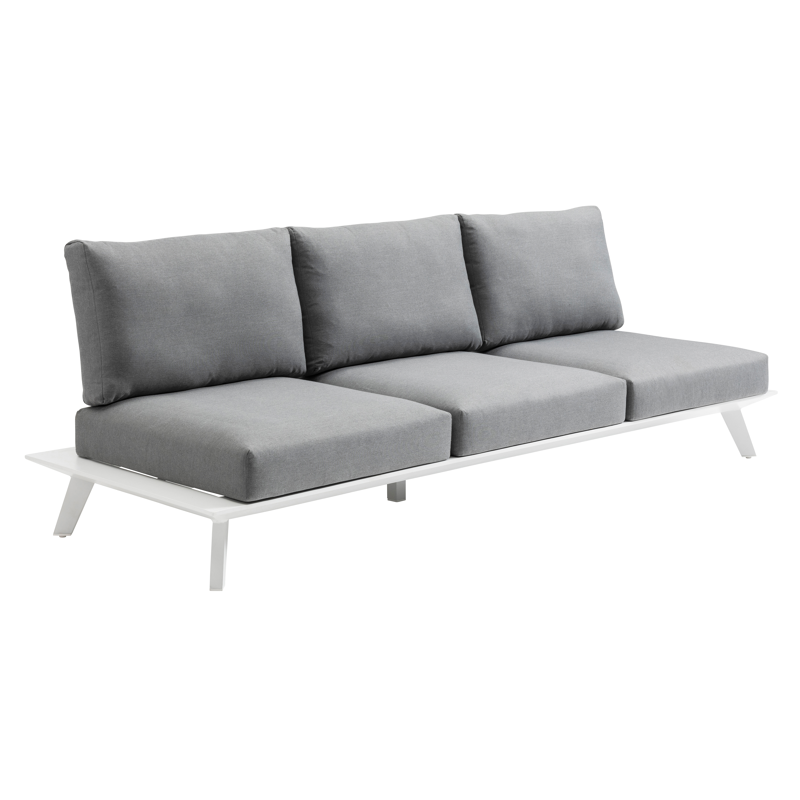 Canapé de jardin Puglia 3-pl en aluminium blanc avec coussin en weather+ softtouch gris
