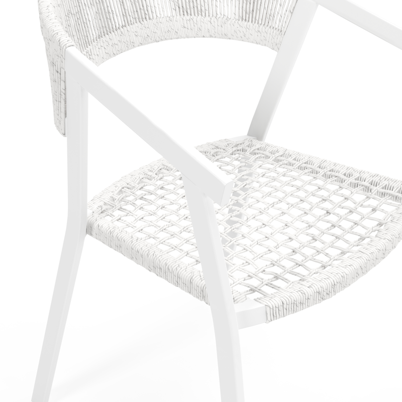 Viaro (Lacrima) stapelbare tuinstoel in wit aluminium en wit gedraaide ronde wicker