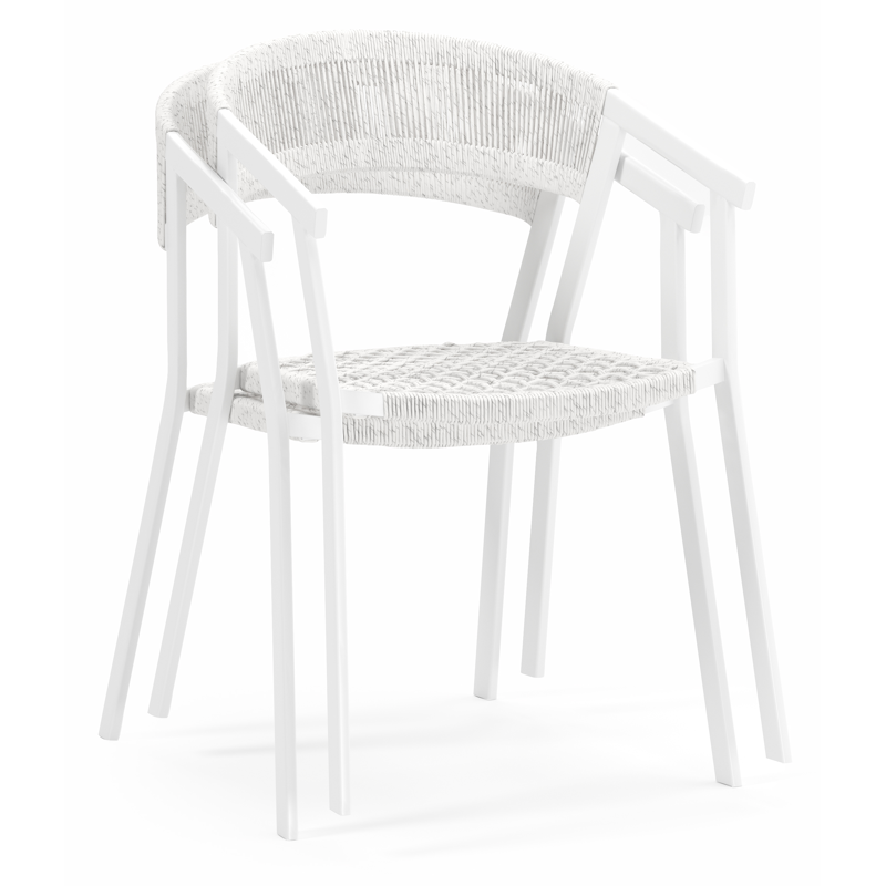 Viaro (Lacrima) stapelbare tuinstoel in wit aluminium en wit gedraaide ronde wicker