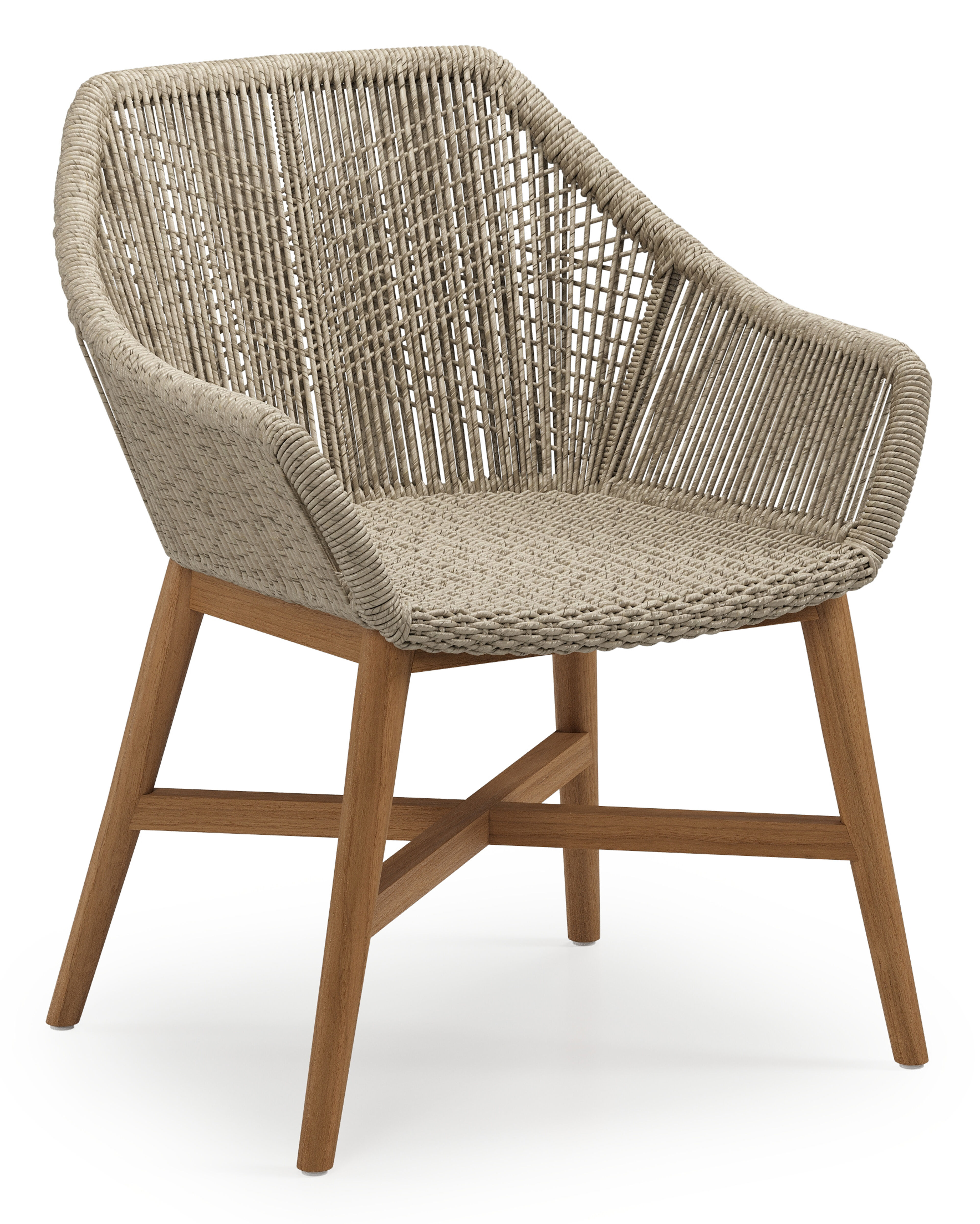 Borgo tuinstoel in teak en naturel gedraaide ronde wicker