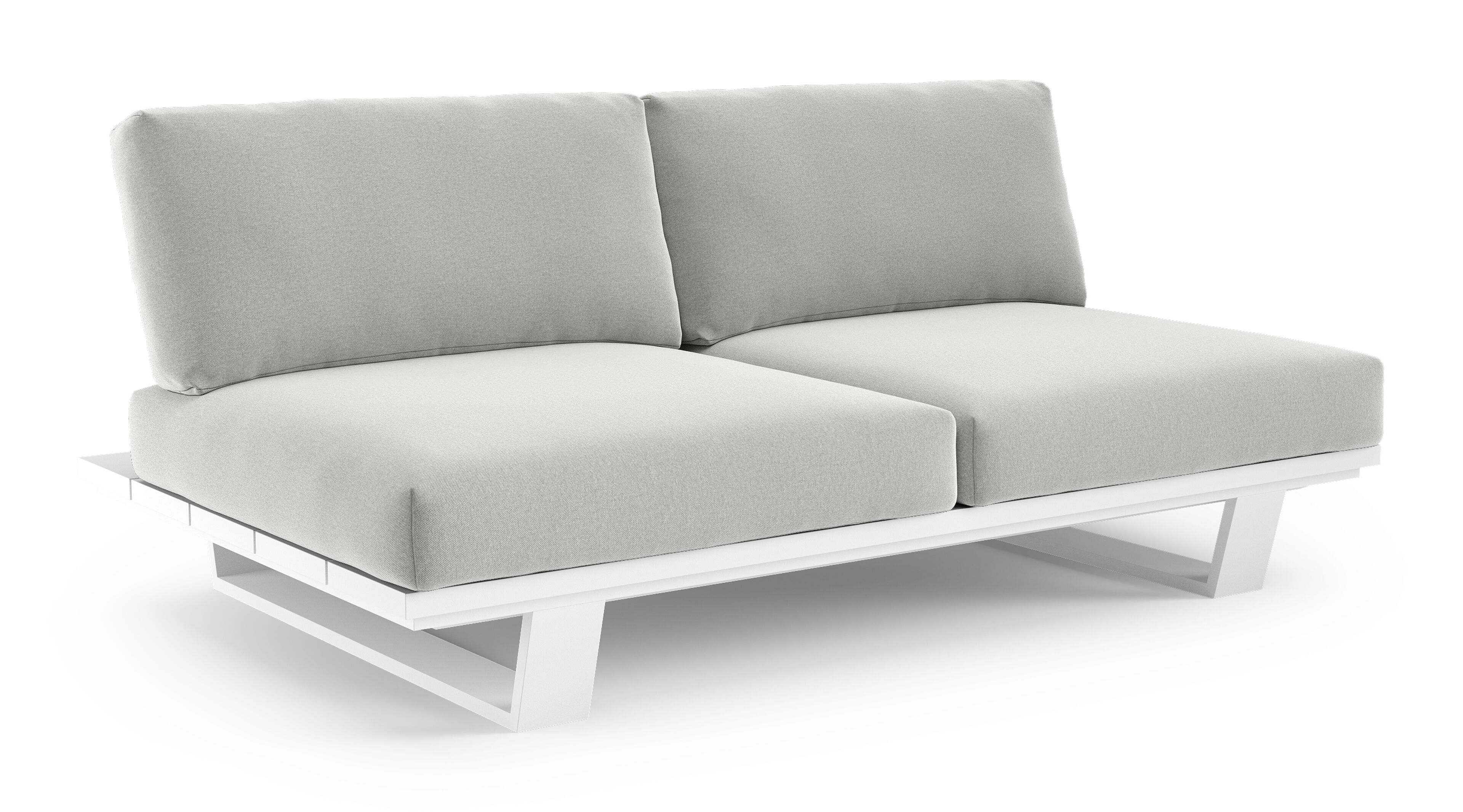 Canapé de jardin Pagino en aluminium blanc et coussins en all weather sunbrella® luxe natte grey chine