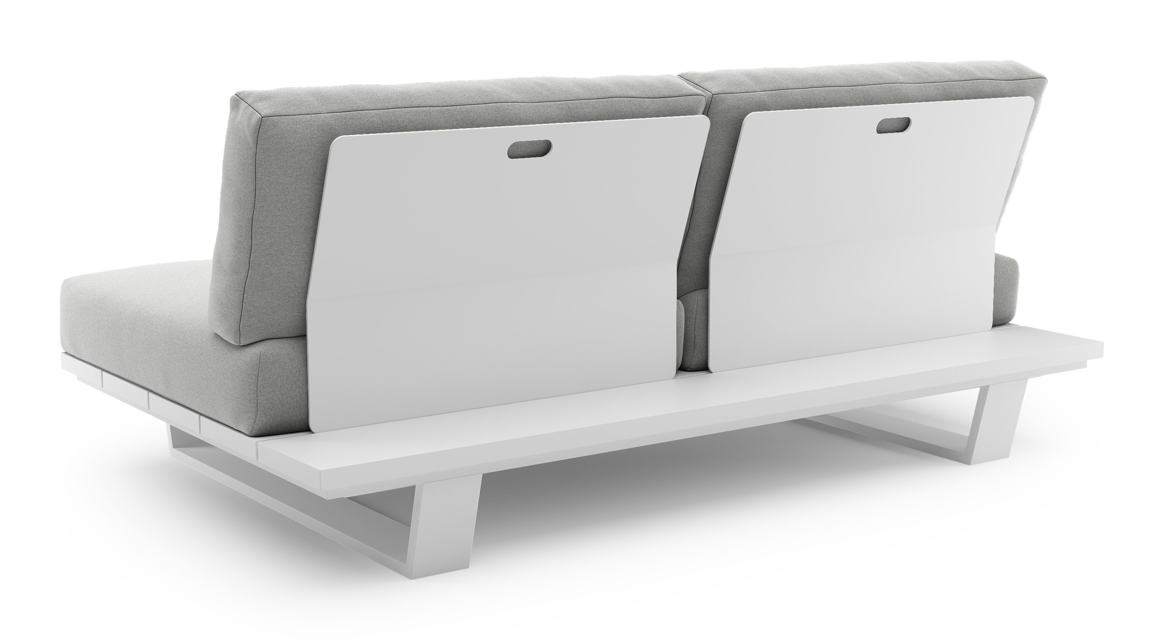 Canapé de jardin Pagino en aluminium blanc et coussins en all weather sunbrella® luxe natte grey chine