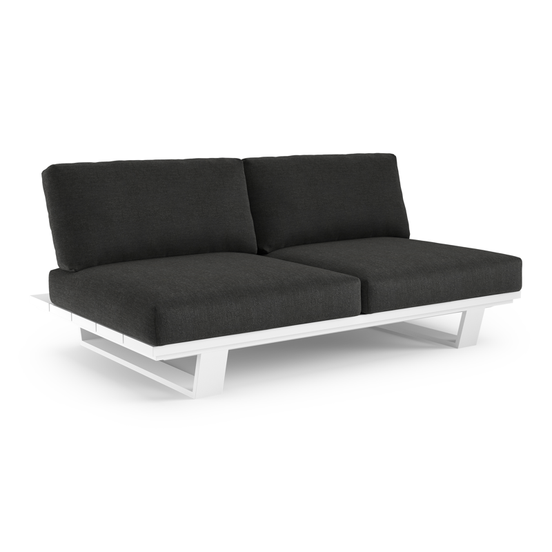 Canapé de jardin Pagino en aluminium blanc et coussins en all weather sunbrella® luxe chartres sooty