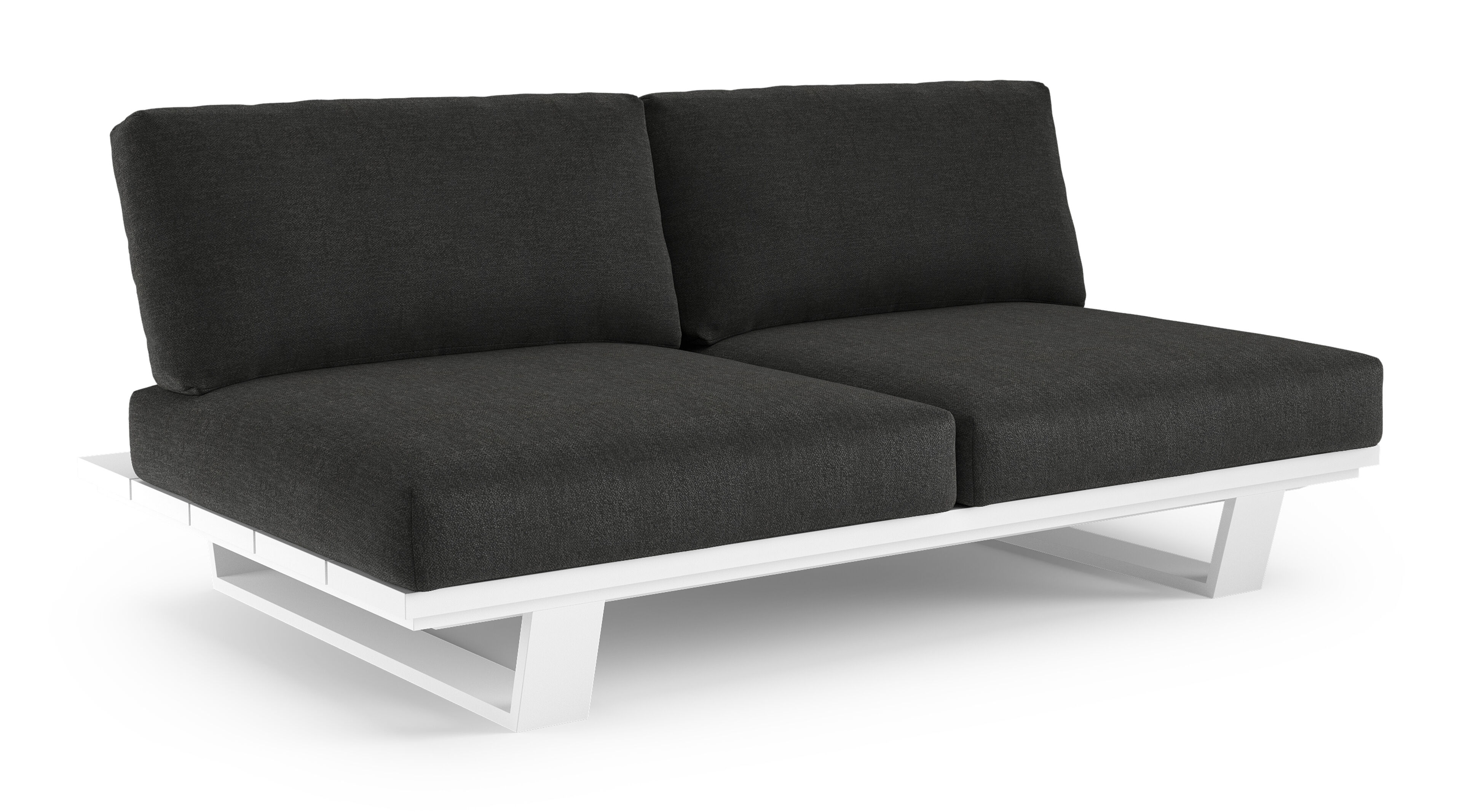Canapé de jardin Pagino en aluminium blanc et coussins en all weather sunbrella® luxe chartres sooty