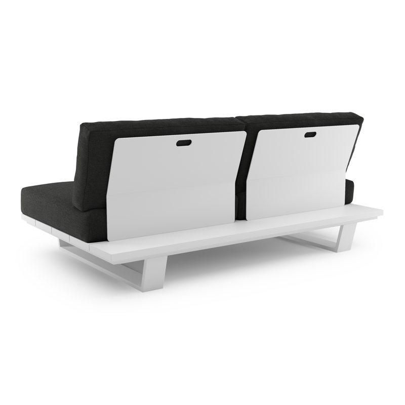Canapé de jardin Pagino en aluminium blanc et coussins en all weather sunbrella® luxe chartres sooty
