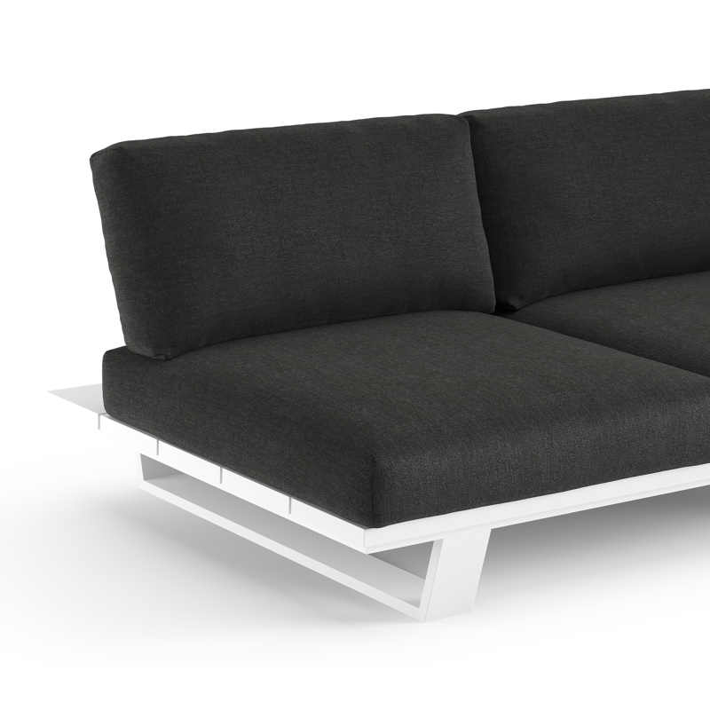 Canapé de jardin Pagino en aluminium blanc et coussins en all weather sunbrella® luxe chartres sooty