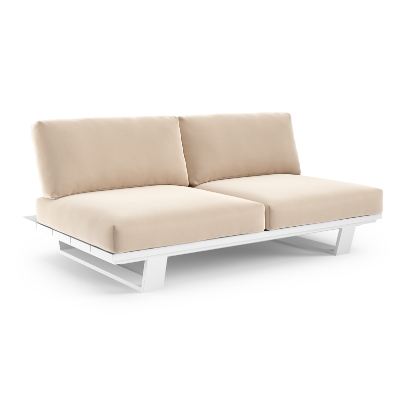 Pagino loungebank in wit aluminium met natte linen chalk all weather sunbrella® luxe kussen