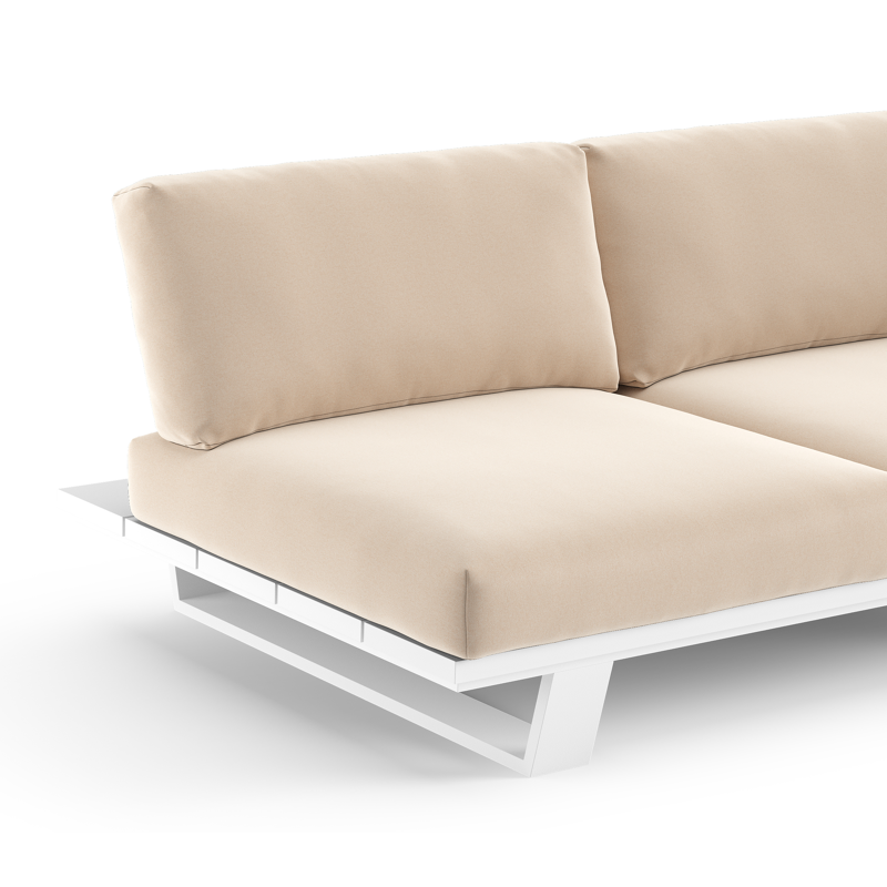 Pagino loungebank in wit aluminium met natte linen chalk all weather sunbrella® luxe kussen