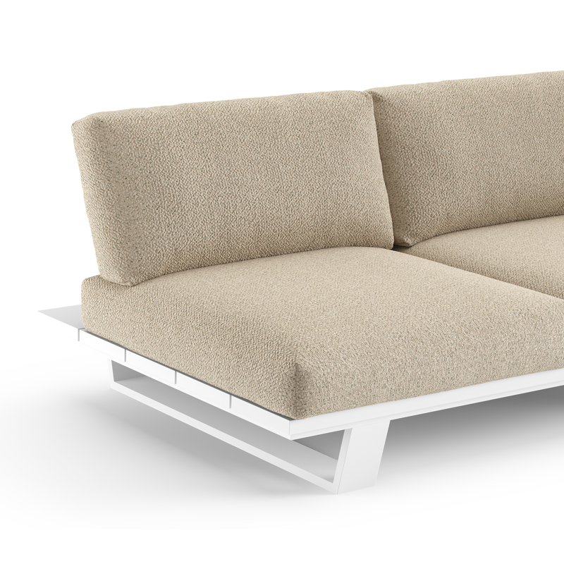 Canapé de jardin Pagino en aluminium blanc et coussins en all weather cosytica bora forest
