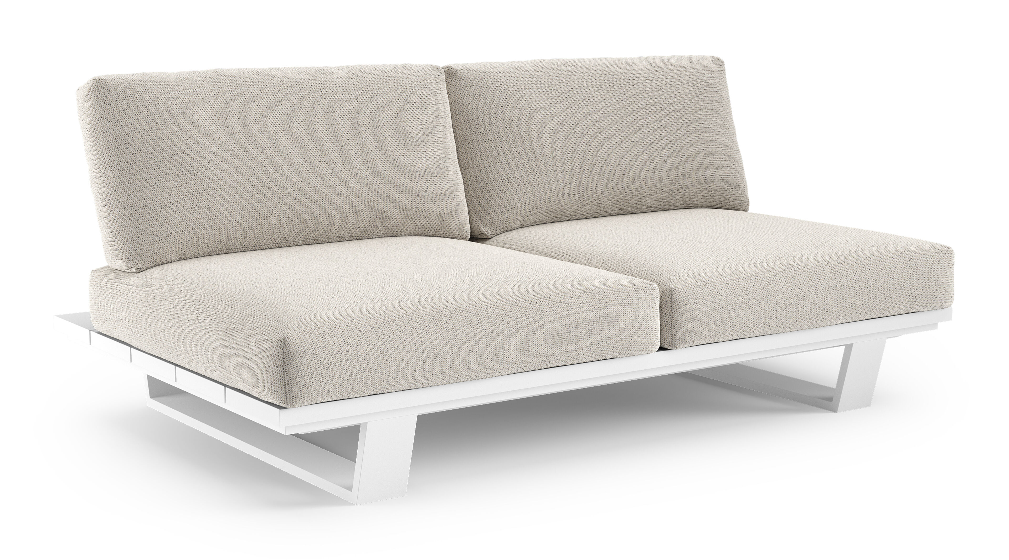 Canapé de jardin Pagino en aluminium blanc et coussins en all weather solica firenze natural